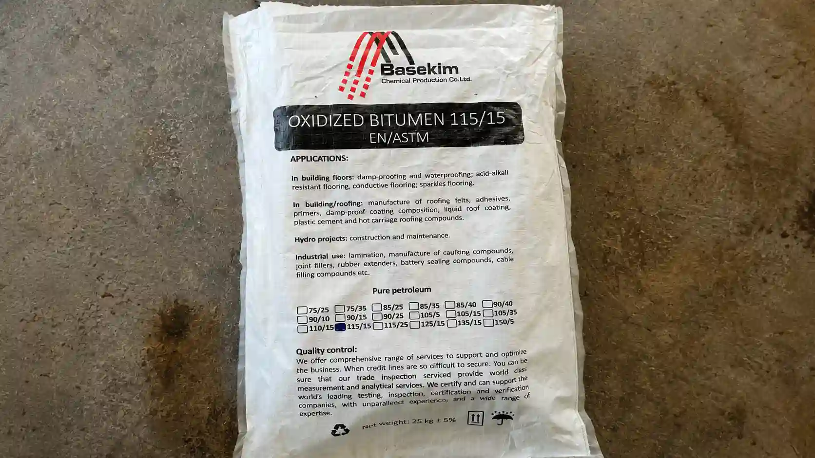 Oxidized Bitumen 115/15 packed in 25 kg kraft paper bag